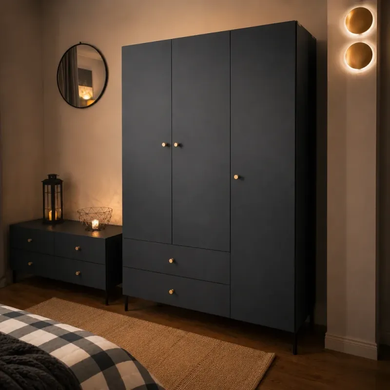 3-Door Wardrobe Creative 3D VOX Indigo/Light Oak