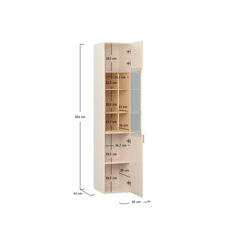 Narrow glass cabinet 4YOU FRESH with oak handle