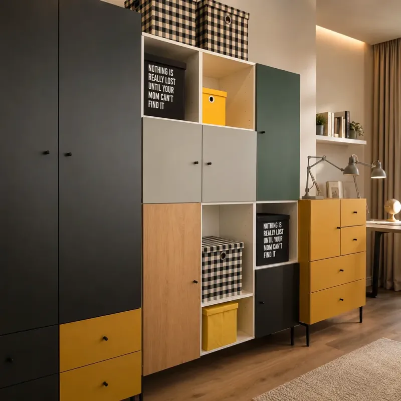 3-Door Wardrobe Creative 3D VOX Black/Yellow