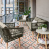 Two-seater garden sofa Inti with two green velvet armchairs