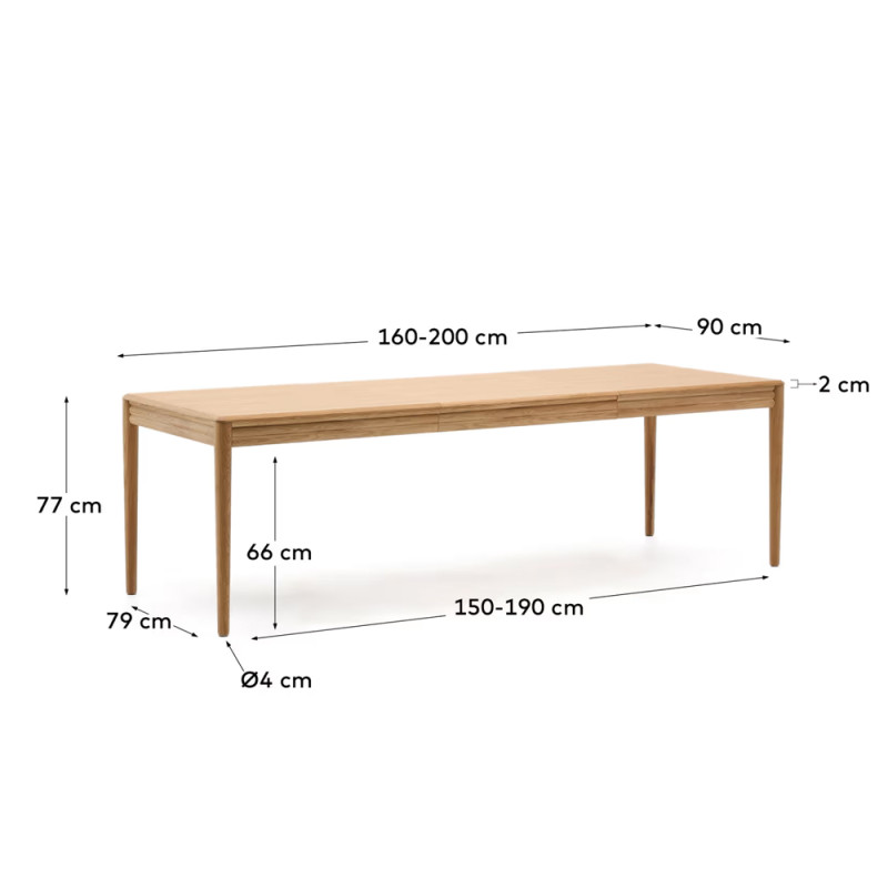 Pikendatav tammepuidust laud 160 (200) x 90 cm Lenon