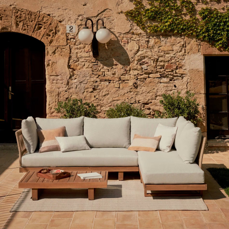 Corner five-seater sofa with a coffee table Raco made of acacia wood