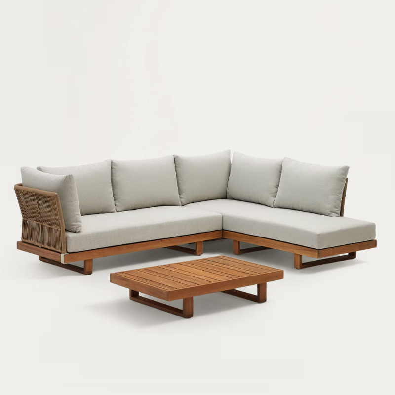 Corner five-seater sofa with a coffee table Raco made of acacia wood