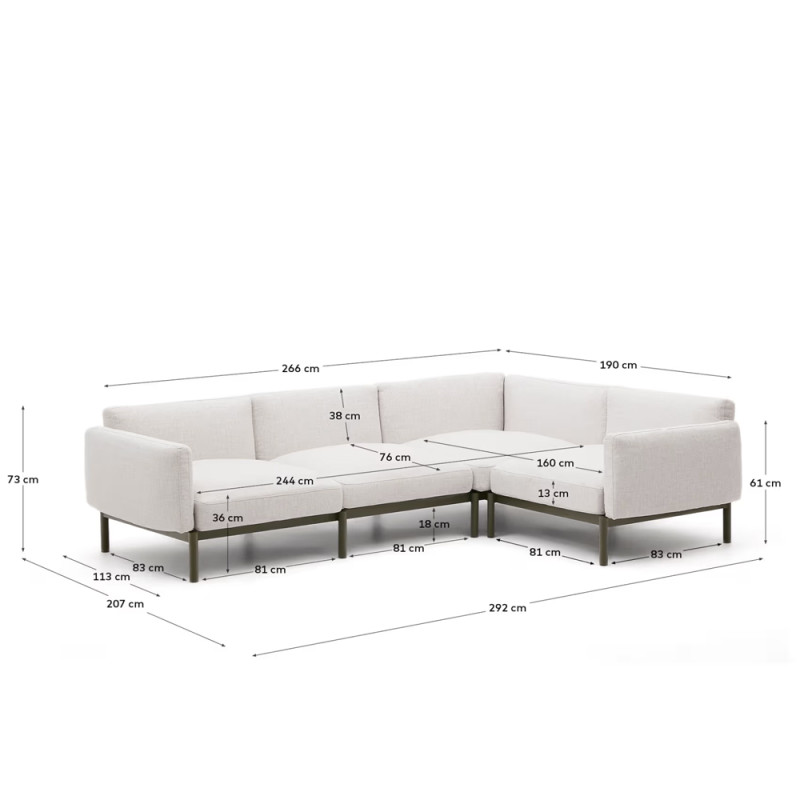 Corner modular 5-seater sofa Sorells on aluminum legs