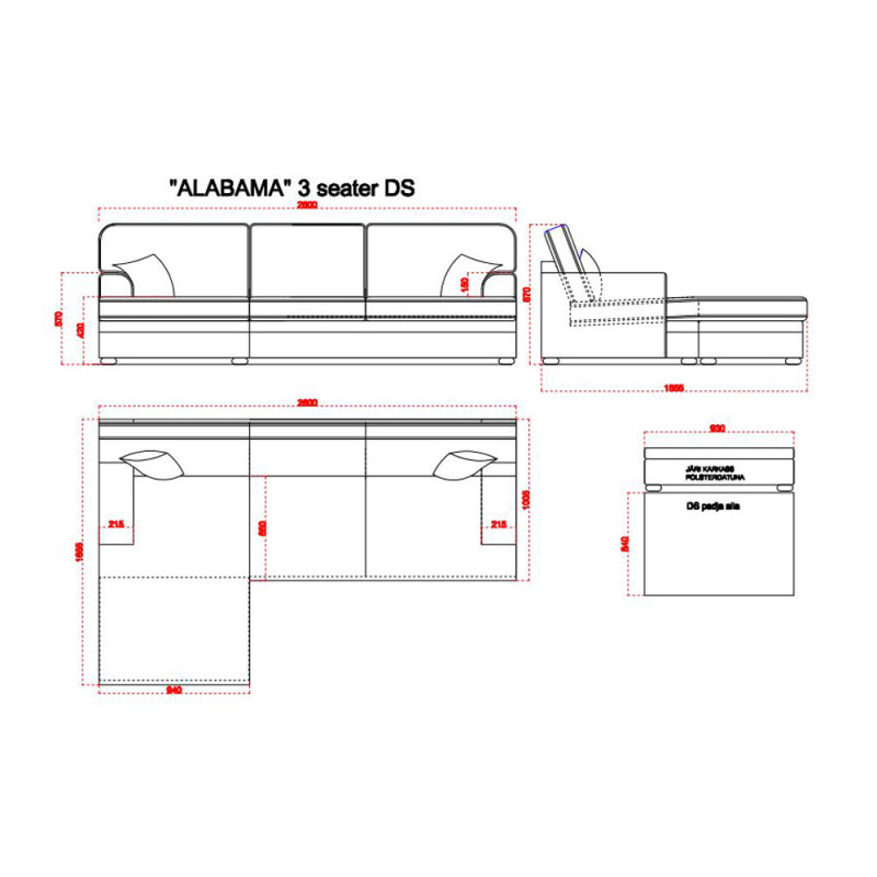 Corner sofa Alabama 3-seater