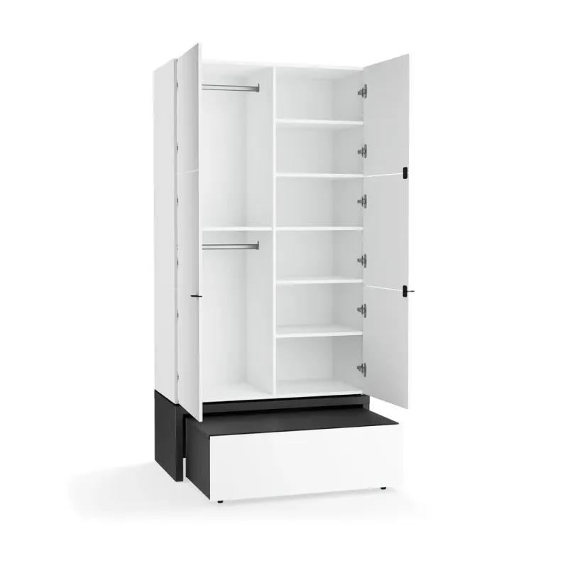2-door wardrobe with double hanging rail on a platform with pull-out storage box Young Users Next