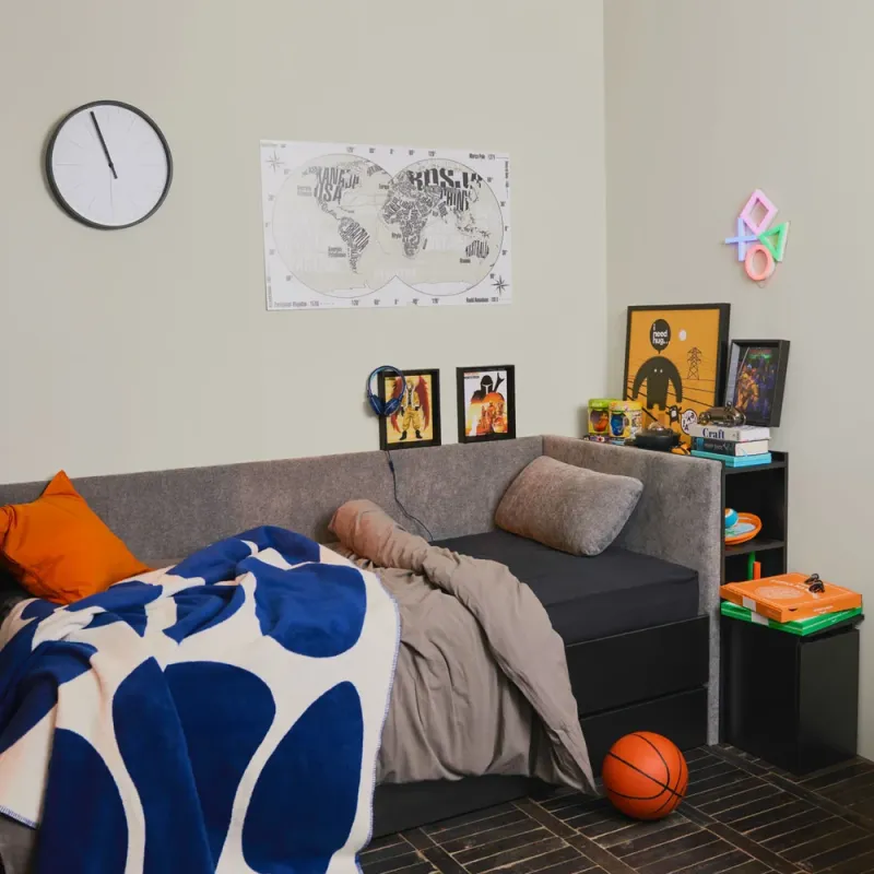 Right upholstered bed with lift-up frame and drawer Young Users Next