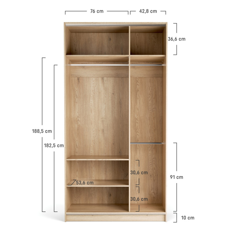 Riidekapp 125x240 Stor EASY  lühike käepide ümar kuldne, uksed valged,küljed valged ZIP.HOME