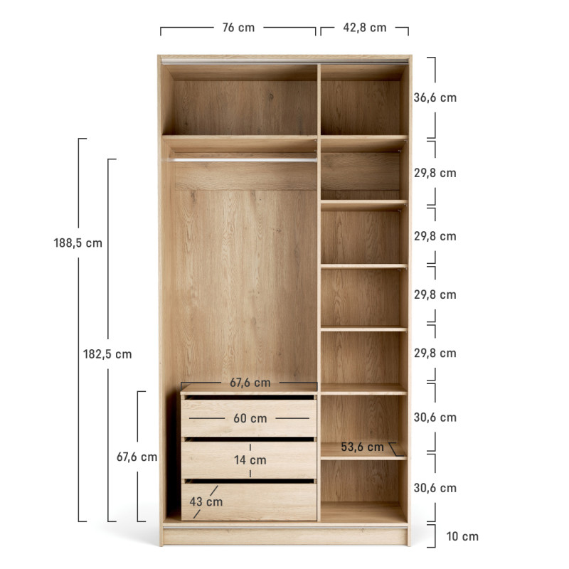 Riidekapp 125x240 Stor Maxi lühike käepide ümar tamm, uksed tamm ZIP.HOME
