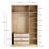 Riidekapp 140x225 Stor MAXI pikk käepide metall must, uksed valged ZIP.HOME