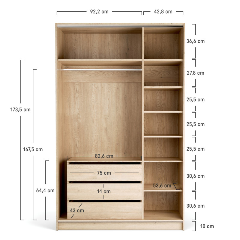 Riidekapp 140x225 Stor MAXI pikk käepide metall must, uksed valged ZIP.HOME