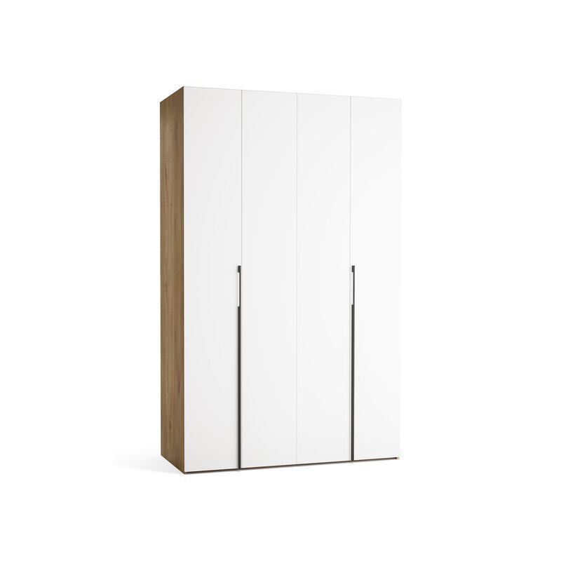 Riidekapp 140x225 Stor MAXI pikk käepide metall must, uksed valged
