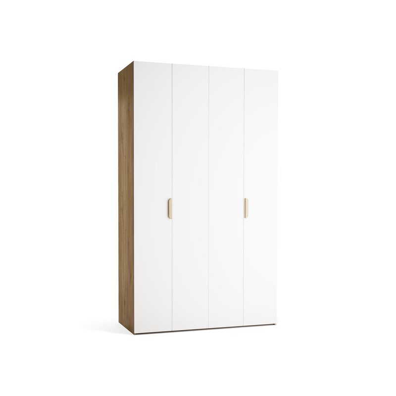 Riidekapp 140x240 Stor EASY lühike käepide ümar tamm, uksed valged