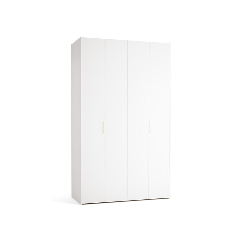 Riidekapp 140x240 Stor Maxi lühike käepide ümar kuldne, uksed valged, küjed valged