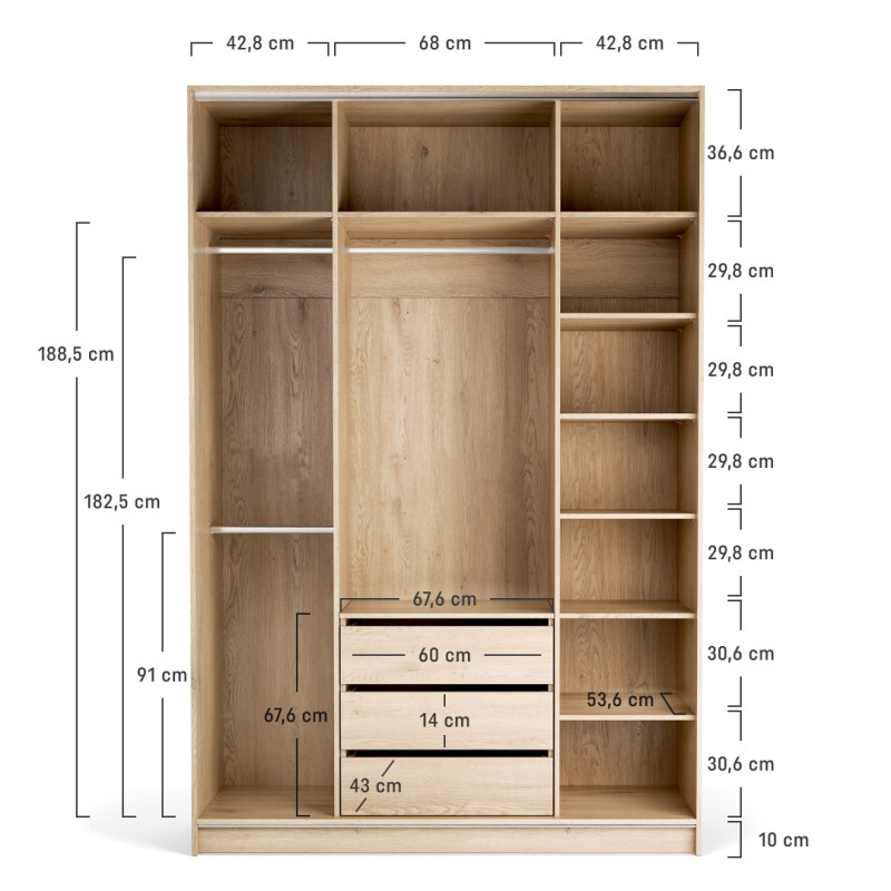 Riidekapp 160x240 Stor COMFORT pikk käepide ümar tamm, uksed tamm