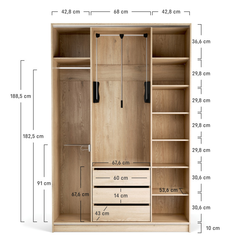 Riidekapp 160x240 Stor Maxi lühike käepide ümar tamm, uksed liivabeez