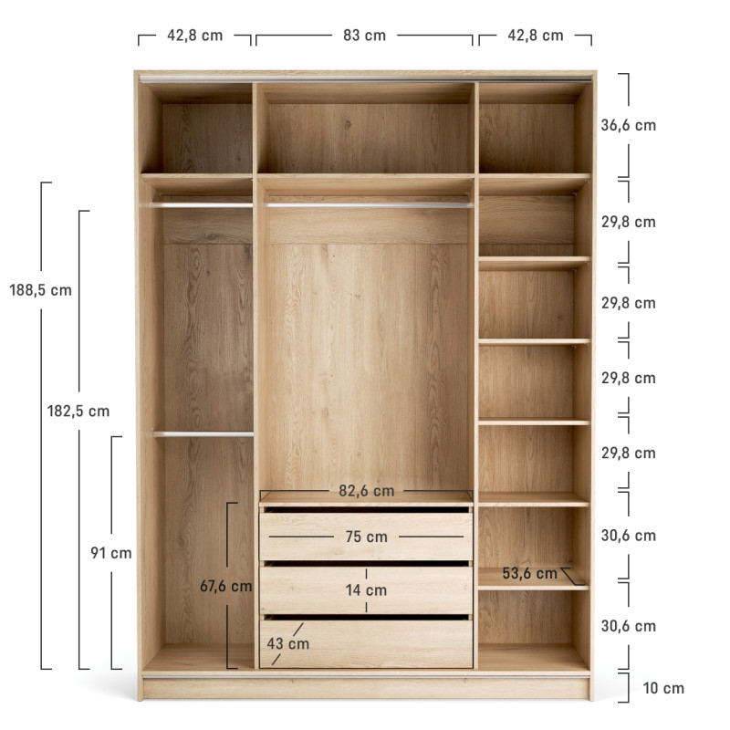 Wardrobe 175x240 Stor COMFORT long handle rounded oak front sand beige ZIP.HOME