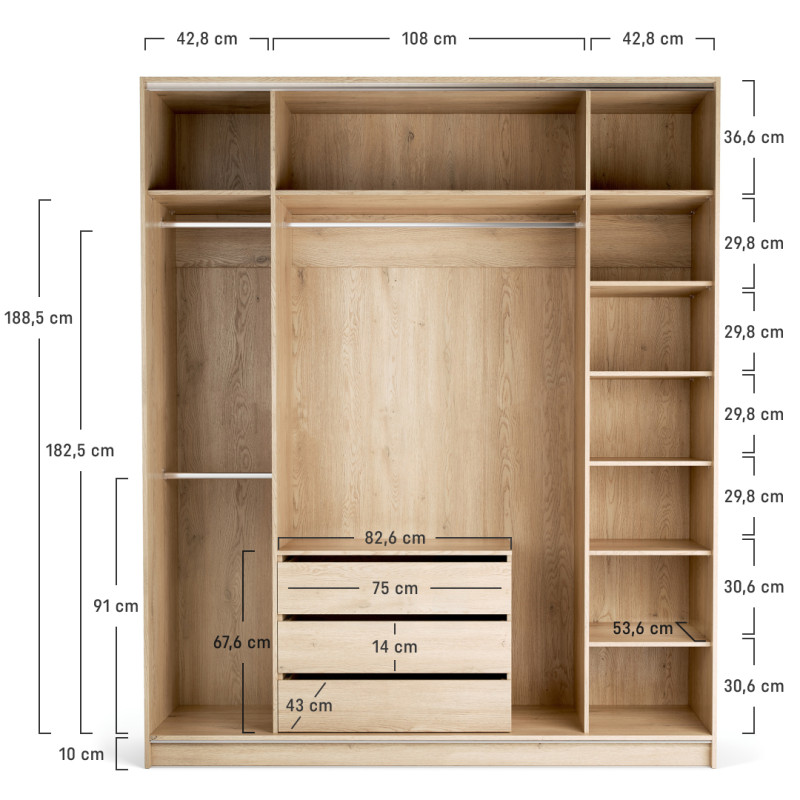 Riidekapp 200x240 Stor COMFORT pikk käepide ümar tamm, uksed tamm ZIP.HOME
