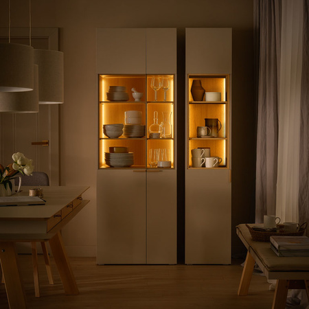 Wide glass cabinet 4YOU FRESH with sand beige handle