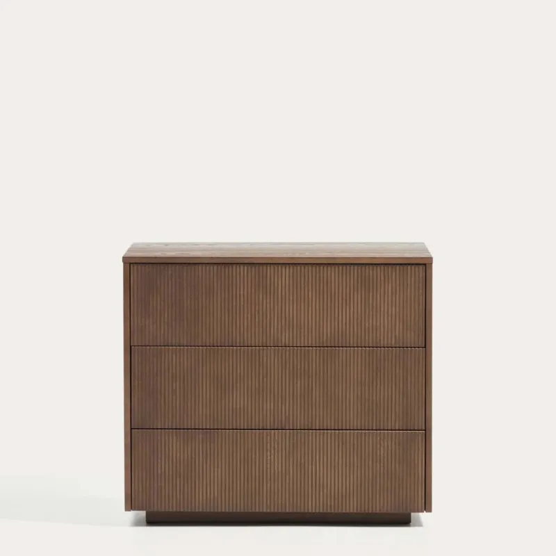 Helvine kummut 3 sahtliga saarevineeriga pähklipuu viimistlusega 90 x 78 cm FSC 100%