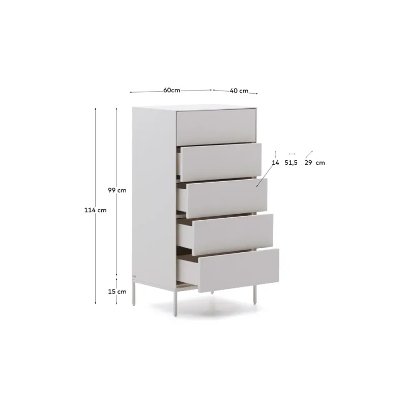 Vedrana 5-sahtliga kummut valge lakeeritud MDF 60 x 114 cm