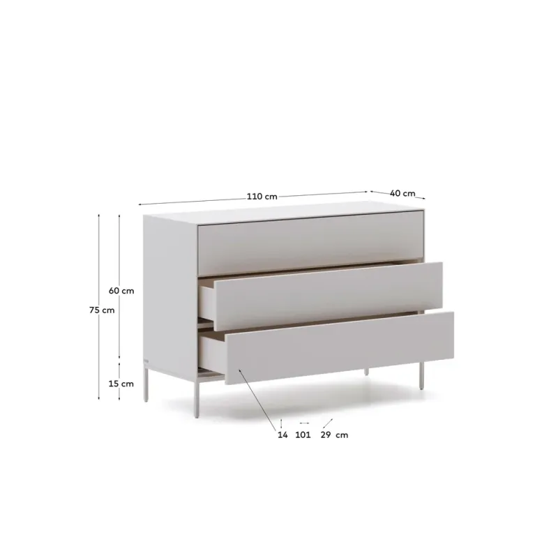 Vedrana 3-sahtliga kummut valge lakeeritud MDF 110 x 75 cm