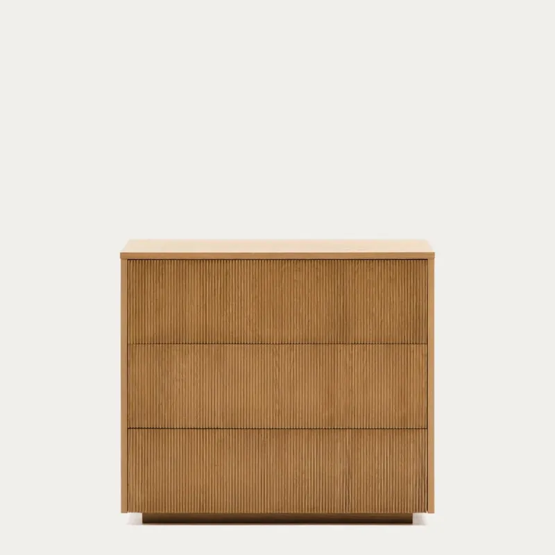 Helvine kummut 3 sahtliga saarevineeriga pähklipuu viimistlusega 90 x 78 cm FSC 100%