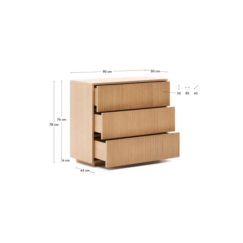 Helvine kummut 3 sahtliga tammivineeriga 90 x 79 cm FSC 100%