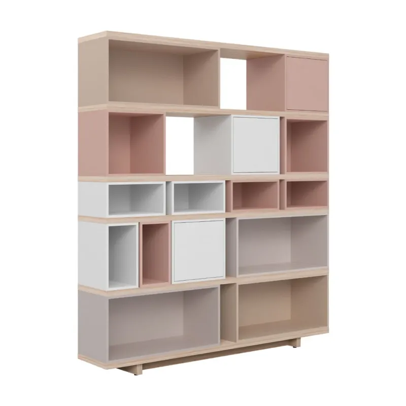 Bookcase wide cava beige / powder pink / gray beige / white Balance