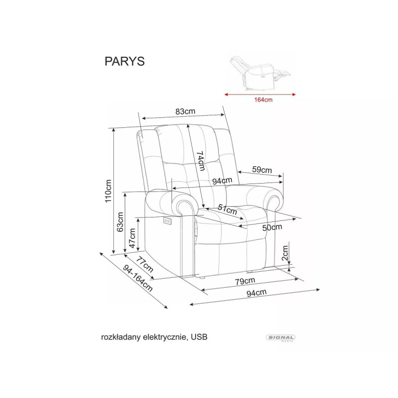 Reclining armchair Parys Raven