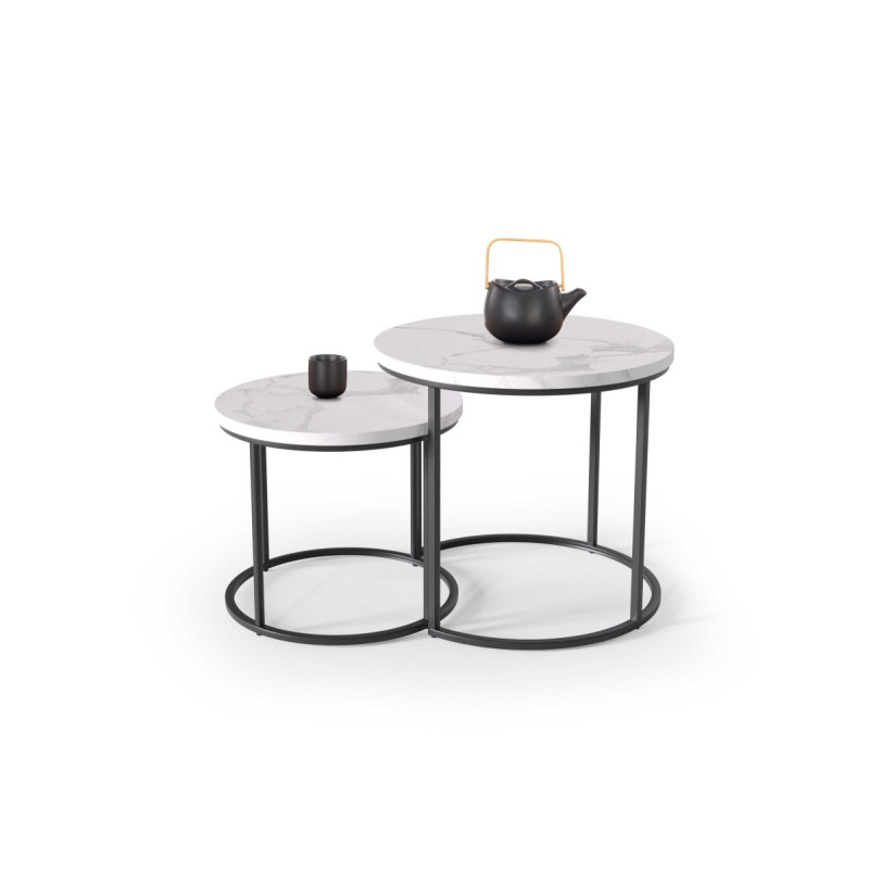 Coffee table set OREO white marble/black