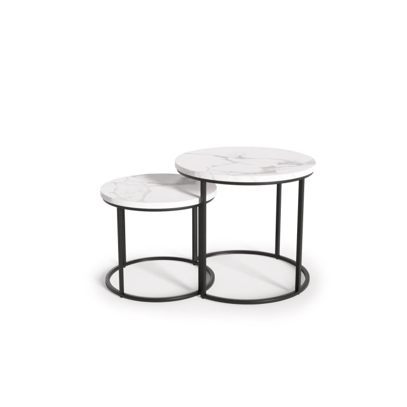 Coffee table set OREO white marble/black