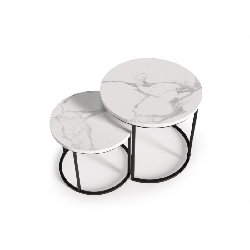 Coffee table set OREO white marble/black