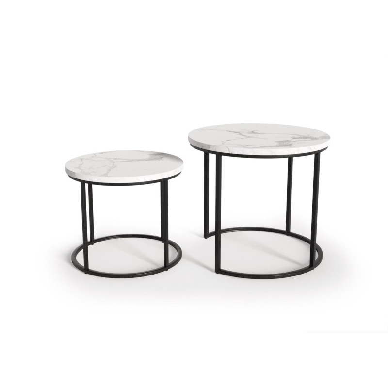 Coffee table set OREO white marble/black