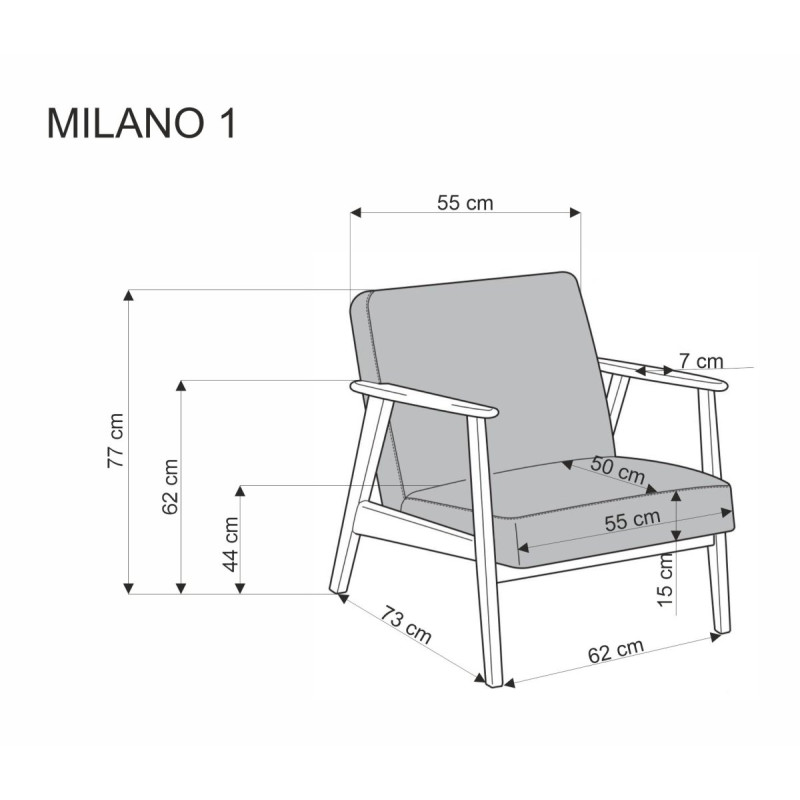 Armchair MILANO 1S beige dark walnut