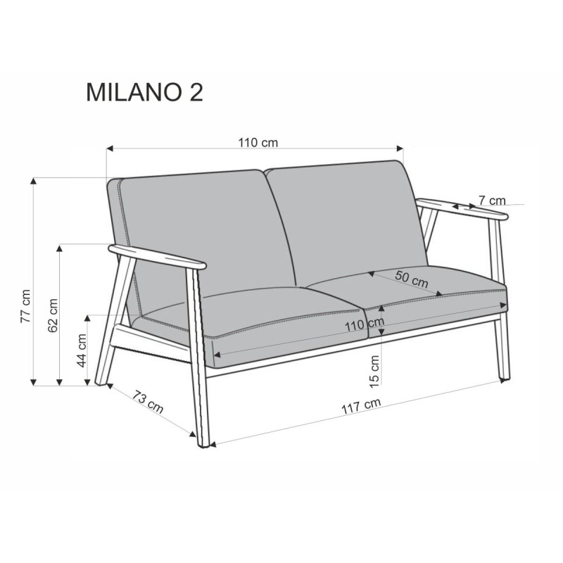 Sofa MILANO 2S beige dark walnut